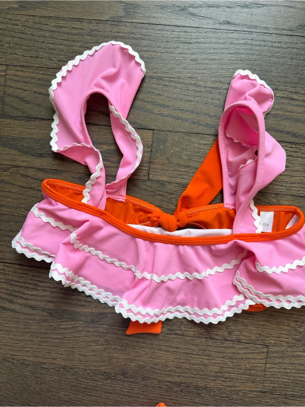 Girls Pink Ruffle Bikini Top with Orange Bottoms - Cute Swim Set
